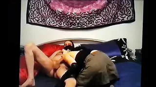 The horny bitch in a vinyl dress