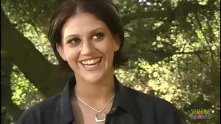 Beautiful brunette with big boobs loves to ride a big hard dick in the woods
