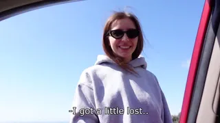 The girl was walking in the mountains and I offered her a ride)