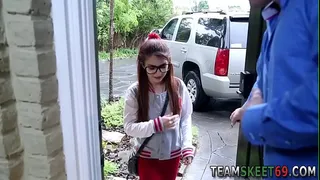 Cute babysitter gets braces cummed after riding cock