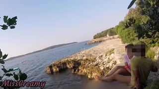 I seduce my friend student in a public beach with cumshot from sucking Caught by strangers - MissCreamy