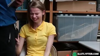 In the security officers grasp is young Russian teen Catarina Petrov who got got caught shoplifting.