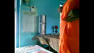 satin saree aunty