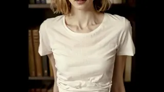 Sexy lady in lingerie in library