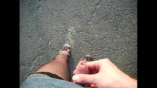 Hot man in black stockings in public