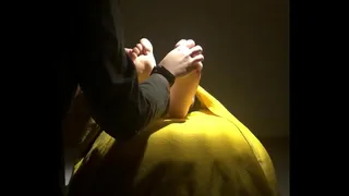 Girl licks boyfriend bare feet