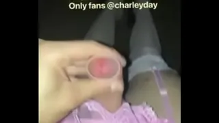 Silly slut masturbating in woods