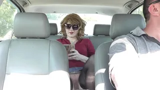 Milf in taxi no panties under skirt. Without panties in public