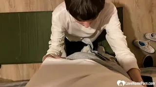 She sucking my hard cock while I film her