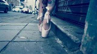 Ballerina Wearing Ballet Shoes and Walking Down The Street