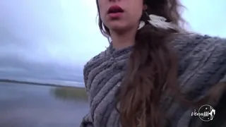 Horny adventurous hippie enjoys on the edge of the lagoon backpacking south