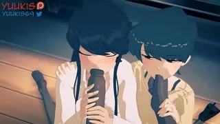 Komi is attracted by a thick cock next to her mother