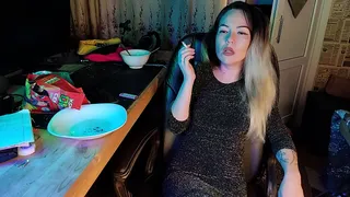my sexy asian smokes a cigarette