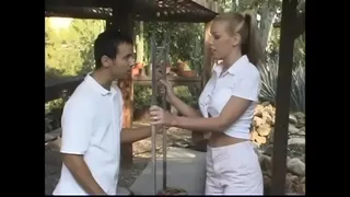 Hot blonde babe enjoys her tight pussy and ass banged by a huge pole