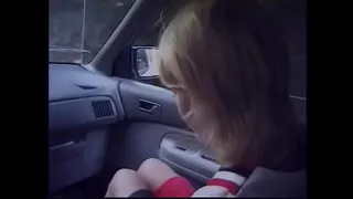 Adrenalized blonde yells in satisfaction while getting nailed doggystyle in the car