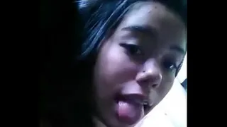 Colombian busty slut masturbates with spoon