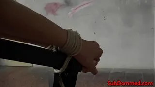 Dominating maledom restrains sub for toying