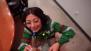My slutty coworker sucked my cock at the office Christmas party - Cami Strella