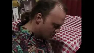 Lucky guy gets his cock sucked by salacious waitress in restaurant booth then fucks her