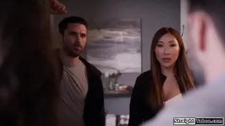 Asian milf catches hubby cheating and gets back at him kissing a stranger.The big tits brunette is facefucked and rimmed.Shes fucked rough and squirts