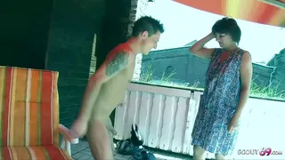 Crazy Step Son Seduce German Mother to Fuck on Balcony