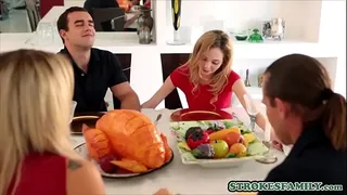 Naughty stepsis seducing stepbro during dinner