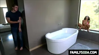 stepBrother catches stepsister fucking a dildo in the bathroom
