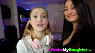 FULL SCENE on http://FucksMyDaughter.com - My stepdad is such a perv. He is always hitting on my friend when I bring her over. But today, he finally invites me to join them.