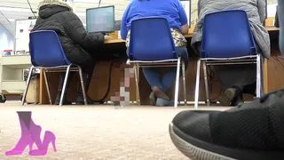Wife shoeplay at the library