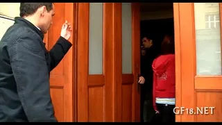 Sweet-looking teen gal takes hard rod
