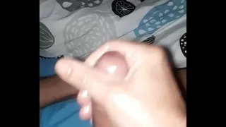 Stroking his oiled cock at night horny like crazy