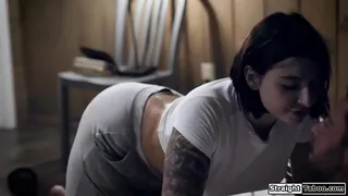 Tattooed teen gets back at 2 religious teachers by fucking in front of them.The big tits brunette deepthroats a guys big cock and then is anal fucked