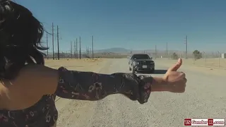 Tgirl Valentina Mia is a hitchhiker and a guy picks her up.The trans thanks him by kissing him and he sucks her tits.He asslicks her and barebacks her