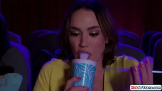 Busty tgirl Ariel Demure shows her trans cock to big tits babe Siri Dahl next to her in the cinema.The shemale is deepthroated.The tranny fucks pussy