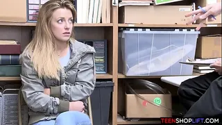 Teen shoplifter gags on a security guards big dick