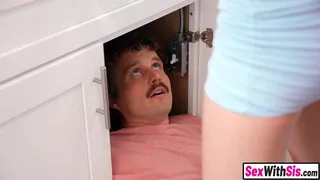 Tiny teen stepsis teams up with big ass blonde and fucks their big dick stepbro