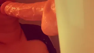 BBW slut blows and titty fucks 12 inch dildo while bf s. In other room