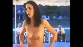 Blonde vs brunette topless catfight 03