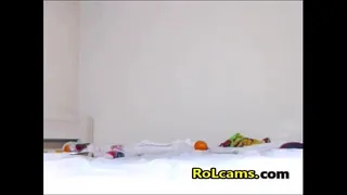 Tattoed brunette teen pussy toying