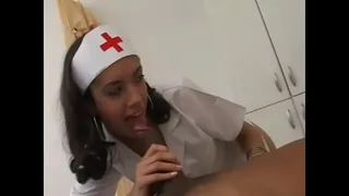 Dude ass-fucks brunette shemale in hospital room and gives her facial