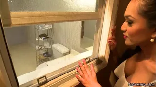 Hot brunette shemale lady Jessica Fox caught married neighbor Logan Vaughn masturbate and then in his home sucked his cock and anal fucked him with big cock