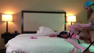 Fucking Pretty Tgirl in Chastity Bareback