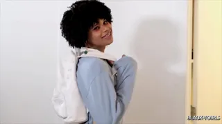 BLACKTGIRLS: Gorgeous young black Tranny with Braces on her teeth masturbates her ass with her fingers and then jerks off her huge black cock.
