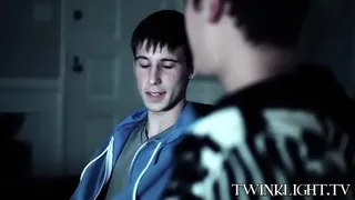 Gay twink cums while riding lovers dick