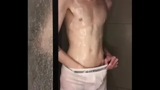 twink takes a bath in white underwear and showing
