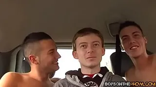 Shy twink picked up for doggystyle 3way
