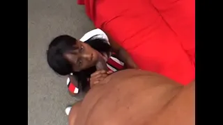Young ebony cheerleader strips off her uniform for wild sex with a black guy