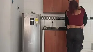 the 18yearold brunette neighbor calls me to fix the problem with the light and I end up fucking her and finishing on her breasts on San Valentín