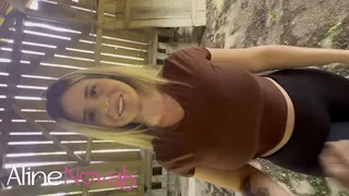 Blonde with a big ass goes to visit the farm, gives a blowjob to the cock and licks the eggs