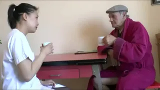 Horny old pervert asks his Asian nursemaid to fuck